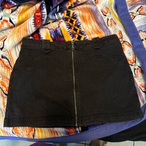 Black Denim Mini Skirt with Front Zipper